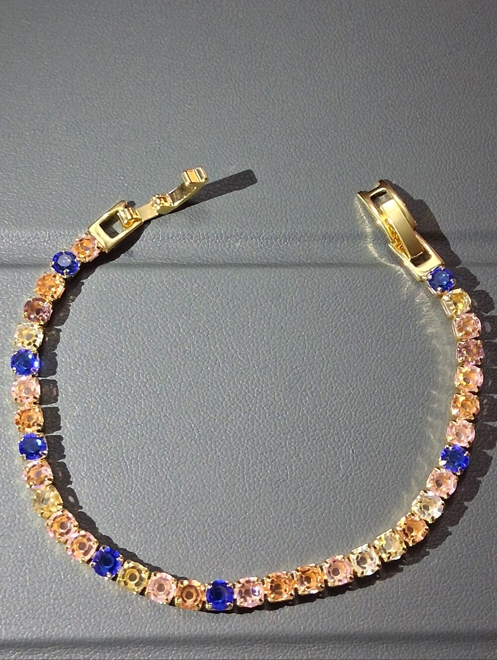 Gold Bracelet with Multicolor Cubic Zirconia Accents